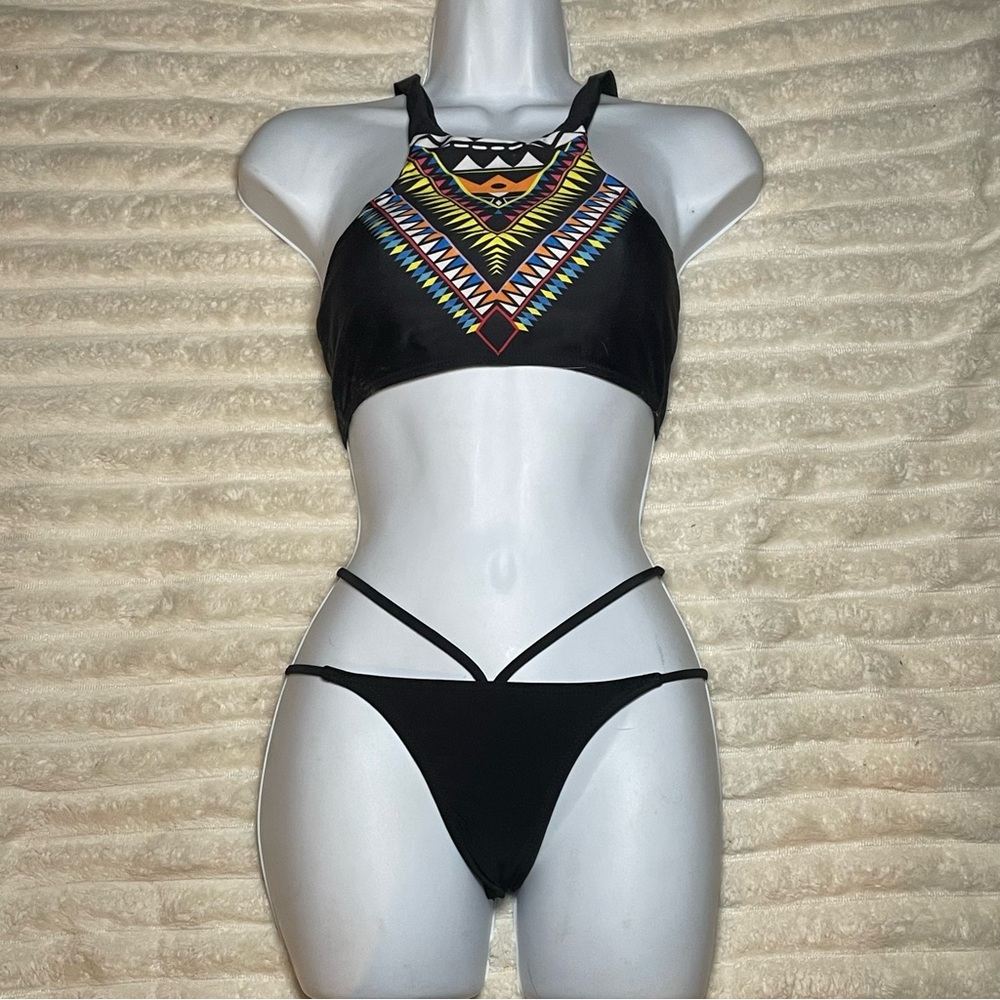 Tribal Print Black Bikini Set